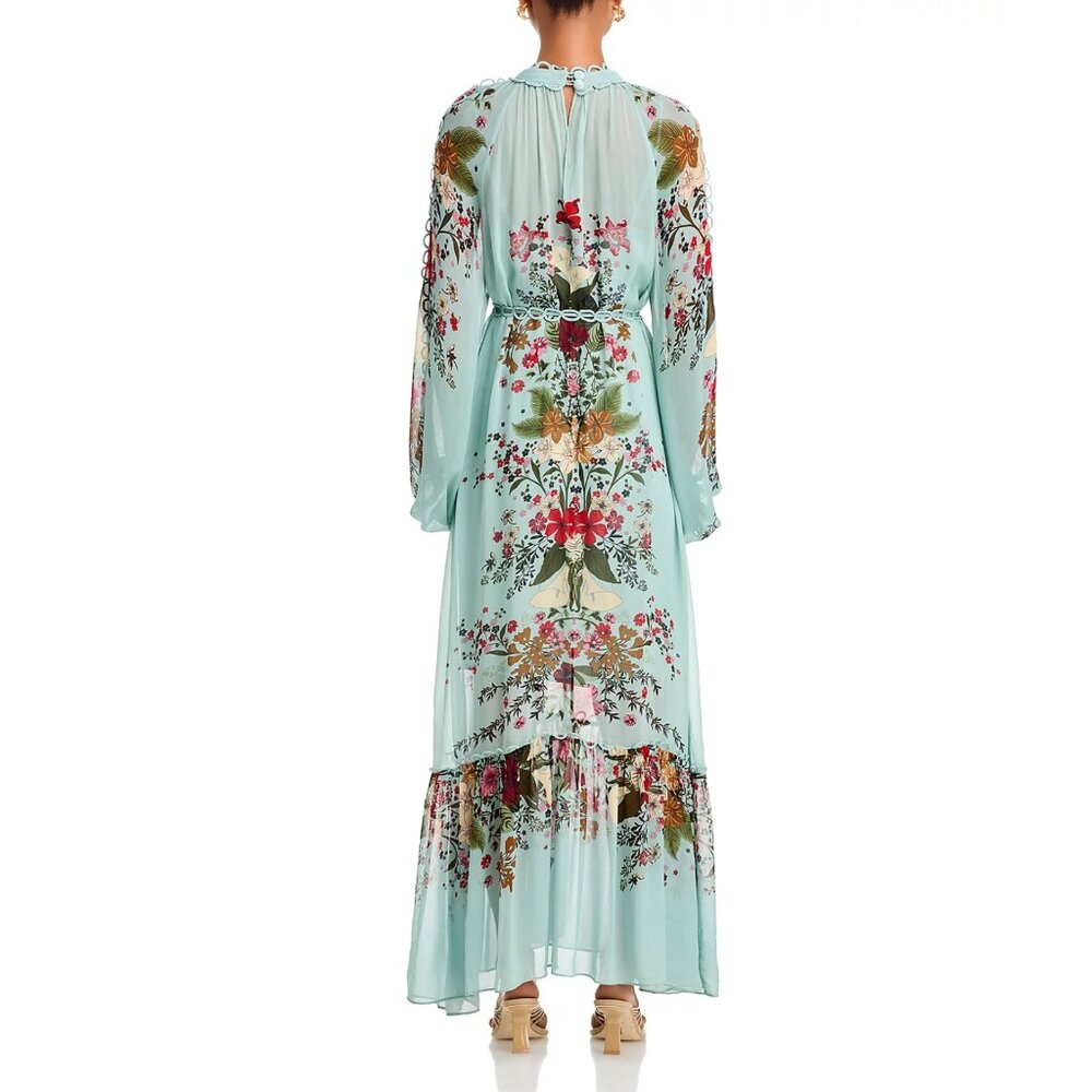 FARM Rio Beauty Bouquet Long Sleeve Floral Print Maxi Dress, Light Blue, NWT🇧🇷 - Picture 4 of 15